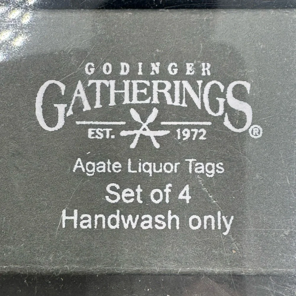 NWT Set of 4 Godinger Agate Liquor Tags Double Sided